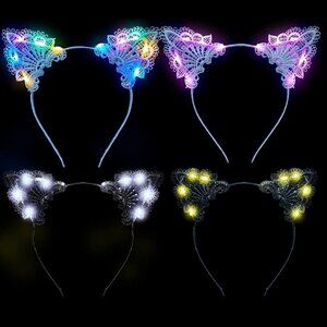 4 Pcs LED Lace Cat Ears Headband Kids Teens Women Party Costume Accessory